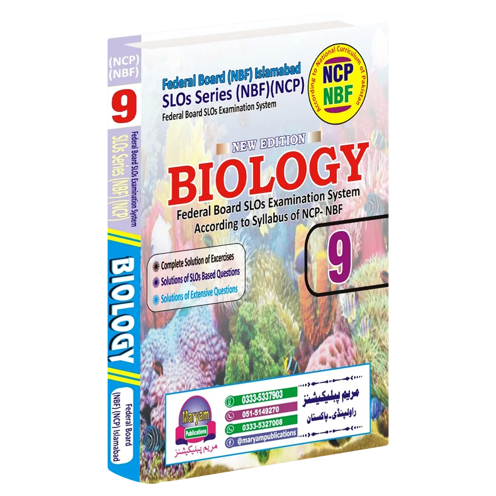 9th class Biology book cover Federal Board NBF SLOs series NCP syllabus by Maryam Publications